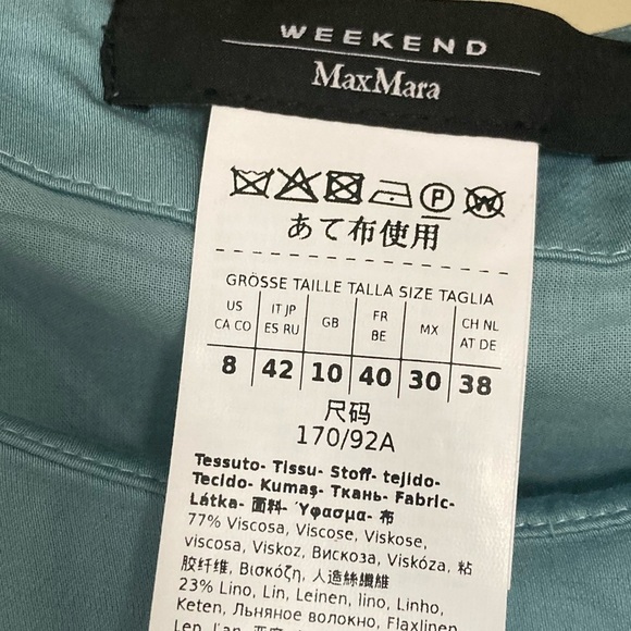 Maxmara Weekend NWT Ghiglia A-line Midi Dress Brushed Satin Linen Water Blue - Picture 7 of 16